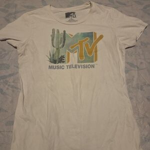 MTV Cream Graphic Tee with Green and Yellow Logo